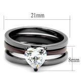 TK1274DC - IP Light Black (IP Gun) & IP Dark Brown (IP coffee) Stainless Steel Ring with AAA Grade CZ  in Clear - Alamode