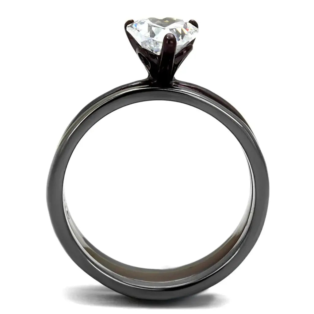 TK1274DC - IP Light Black (IP Gun) & IP Dark Brown (IP coffee) Stainless Steel Ring with AAA Grade CZ in Clear - Alamode - Flyclothing LLC