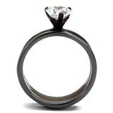TK1274DC - IP Light Black (IP Gun) & IP Dark Brown (IP coffee) Stainless Steel Ring with AAA Grade CZ  in Clear - Alamode