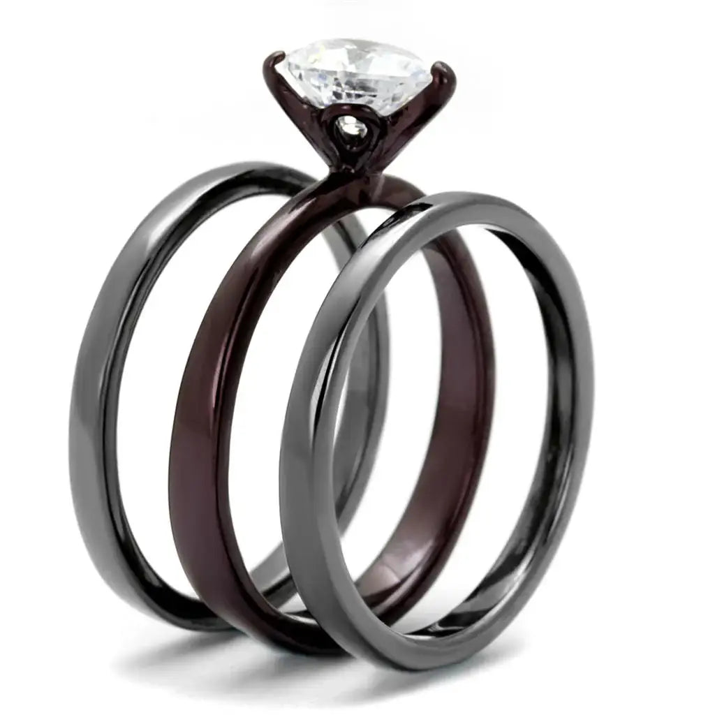 TK1274DC - IP Light Black (IP Gun) & IP Dark Brown (IP coffee) Stainless Steel Ring with AAA Grade CZ in Clear - Alamode - Flyclothing LLC