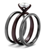 TK1274DC - IP Light Black (IP Gun) & IP Dark Brown (IP coffee) Stainless Steel Ring with AAA Grade CZ  in Clear - Alamode