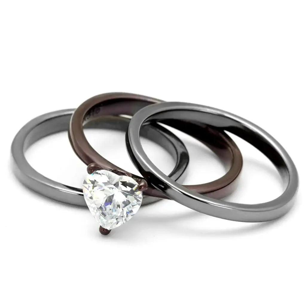 TK1274DC - IP Light Black (IP Gun) & IP Dark Brown (IP coffee) Stainless Steel Ring with AAA Grade CZ in Clear - Alamode - Flyclothing LLC