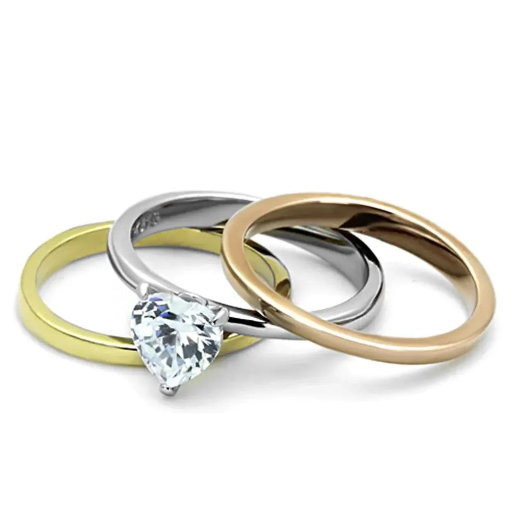 TK1274 - Three Tone IPÃƒÂ¯Ã‚Â¼Ã‹â€ IP Gold & IP Rose Gold & High Polished) Stainless Steel Ring with AAA Grade CZ in Clear - Alamode - Flyclothing LLC