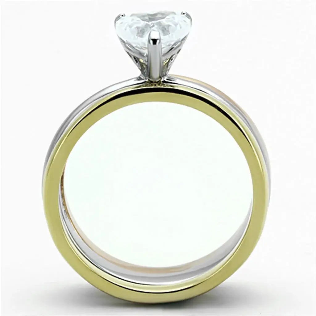 TK1274 - Three Tone IPÃƒÂ¯Ã‚Â¼Ã‹â€ IP Gold & IP Rose Gold & High Polished) Stainless Steel Ring with AAA Grade CZ in Clear - Alamode - Flyclothing LLC