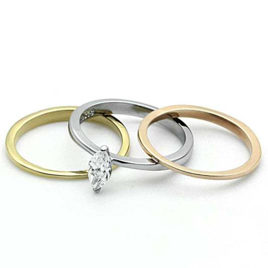 TK1276 - Three Tone IPÃ¯Â¼Ë†IP Gold & IP Rose Gold & High Polished) Stainless Steel Ring with AAA Grade CZ in Clear - Alamode - Flyclothing LLC