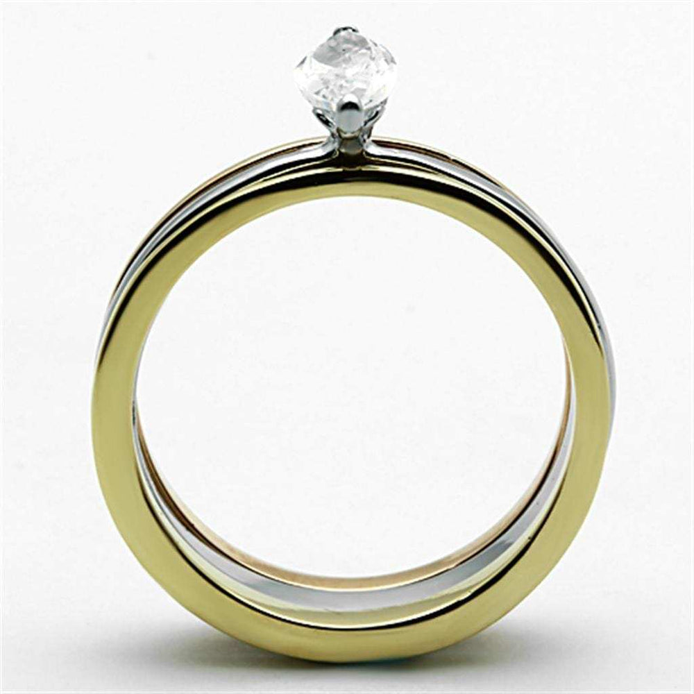 TK1276 - Three Tone IPÃ¯Â¼Ë†IP Gold & IP Rose Gold & High Polished) Stainless Steel Ring with AAA Grade CZ in Clear - Alamode - Flyclothing LLC