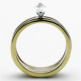 TK1276 - Three Tone IPÃ¯Â¼Ë†IP Gold & IP Rose Gold & High Polished) Stainless Steel Ring with AAA Grade CZ  in Clear - Alamode