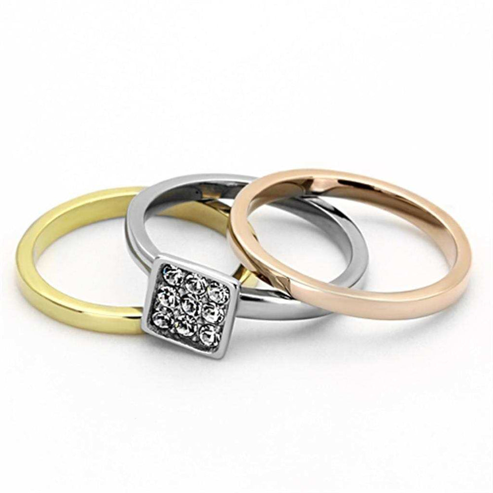 TK1277 - Three Tone IPï¼ˆIP Gold & IP Rose Gold & High Polished) Stainless Steel Ring with Top Grade Crystal in Clear - Alamode - Flyclothing LLC