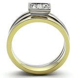 TK1277 - Three Tone IPï¼ˆIP Gold & IP Rose Gold & High Polished) Stainless Steel Ring with Top Grade Crystal in Clear - Alamode - Flyclothing LLC