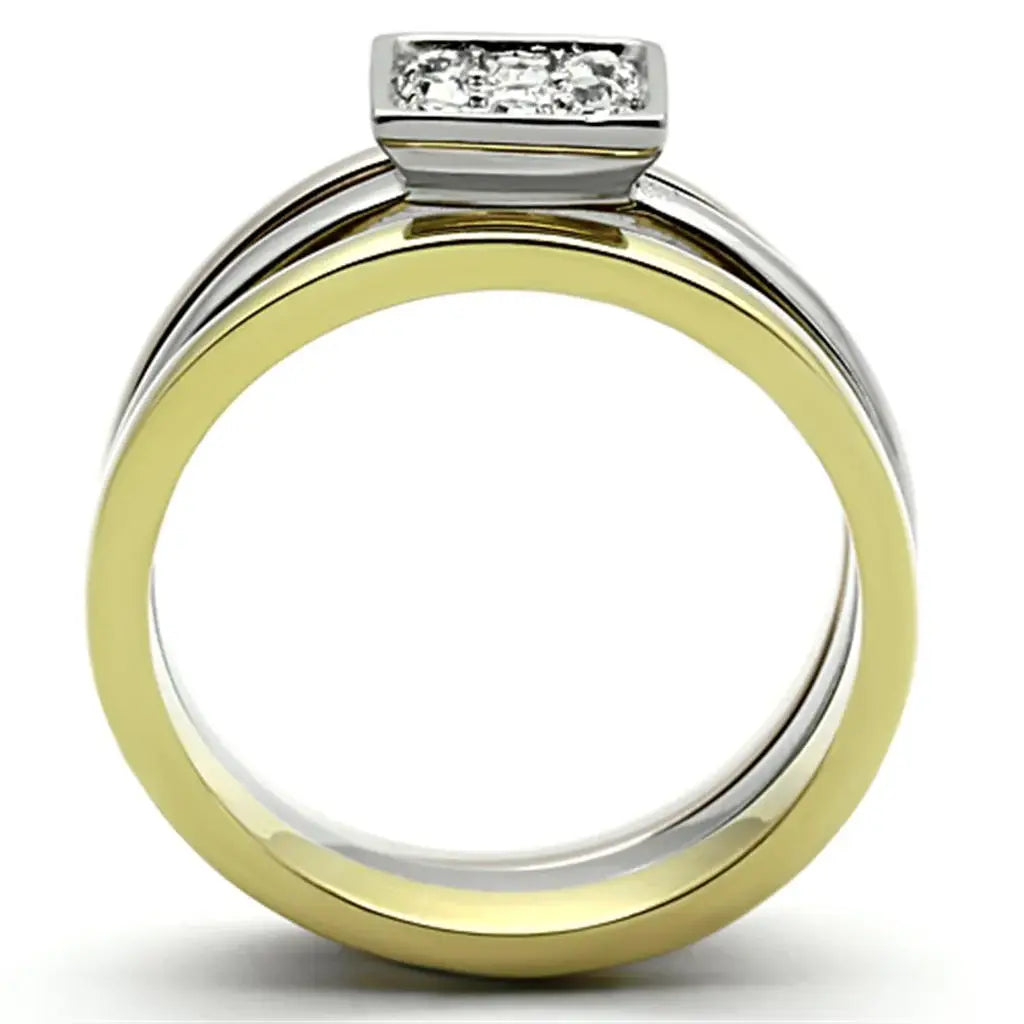 TK1277 - Three Tone IPï¼ˆIP Gold & IP Rose Gold & High Polished) Stainless Steel Ring with Top Grade Crystal in Clear - Alamode - Flyclothing LLC