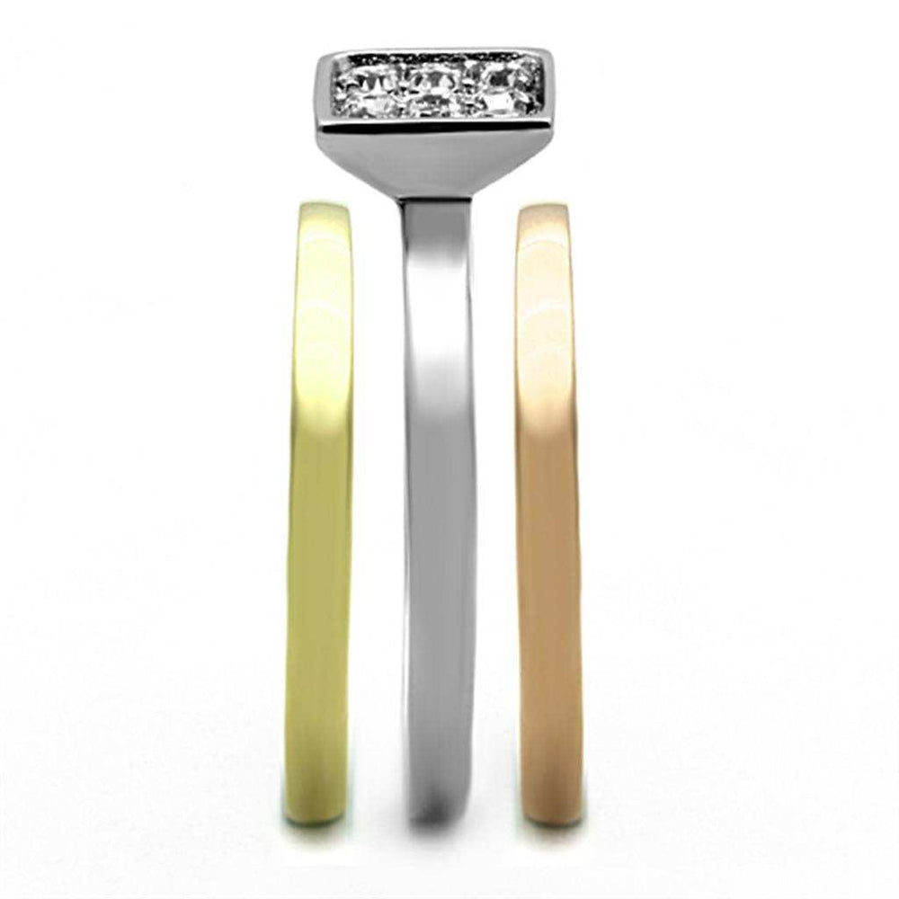 TK1277 - Three Tone IPï¼ˆIP Gold & IP Rose Gold & High Polished) Stainless Steel Ring with Top Grade Crystal in Clear - Alamode - Flyclothing LLC