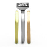 TK1277 - Three Tone IPï¼ˆIP Gold & IP Rose Gold & High Polished) Stainless Steel Ring with Top Grade Crystal  in Clear