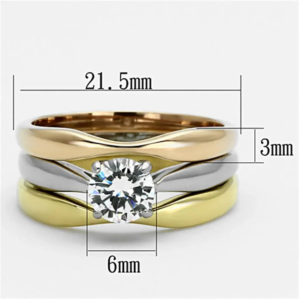 TK1278 - Three Tone IPÃ¯Â¼Ë†IP Gold & IP Rose Gold & High Polished) Stainless Steel Ring with AAA Grade CZ in Clear - Alamode - Flyclothing LLC