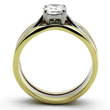 TK1278 - Three Tone IPÃ¯Â¼Ë†IP Gold & IP Rose Gold & High Polished) Stainless Steel Ring with AAA Grade CZ in Clear - Alamode - Flyclothing LLC