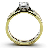 TK1278 - Three Tone IPÃ¯Â¼Ë†IP Gold & IP Rose Gold & High Polished) Stainless Steel Ring with AAA Grade CZ  in Clear