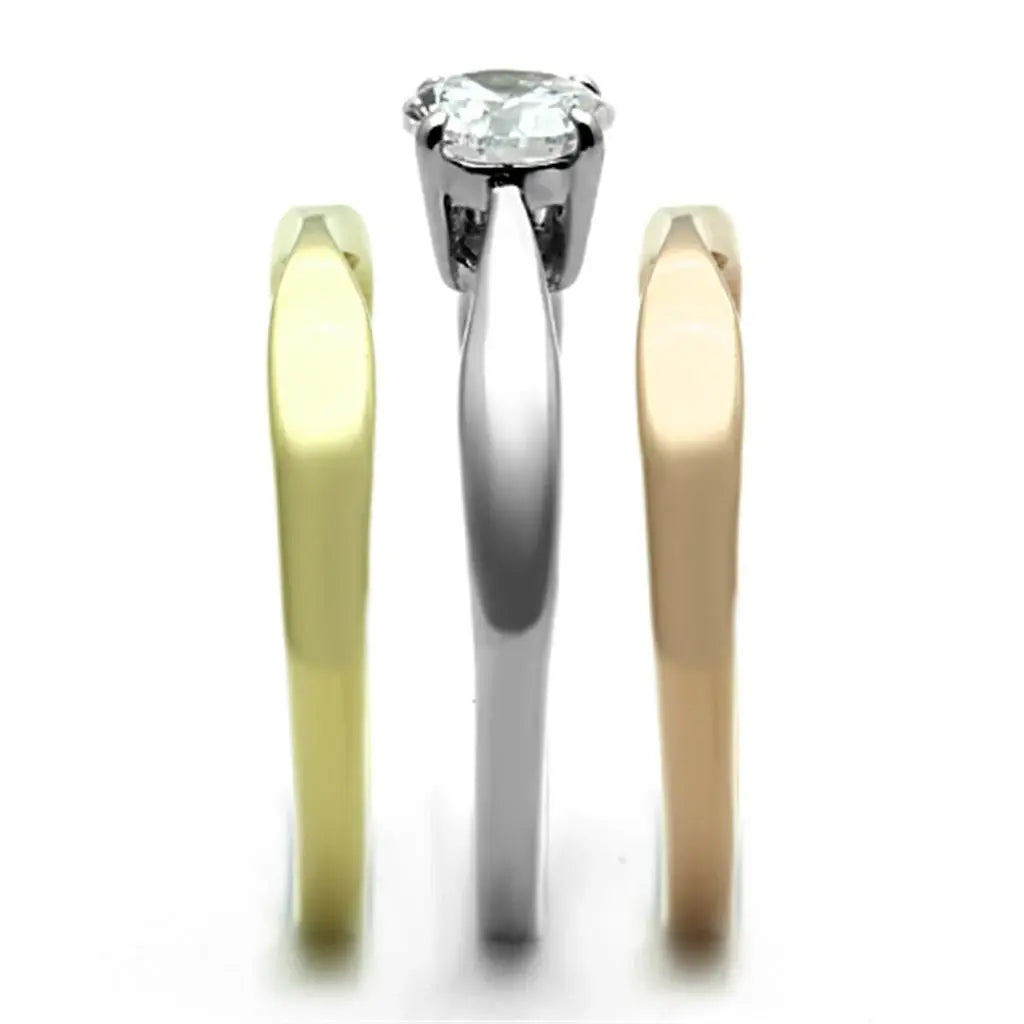TK1278 - Three Tone IPÃ¯Â¼Ë†IP Gold & IP Rose Gold & High Polished) Stainless Steel Ring with AAA Grade CZ in Clear - Alamode - Flyclothing LLC