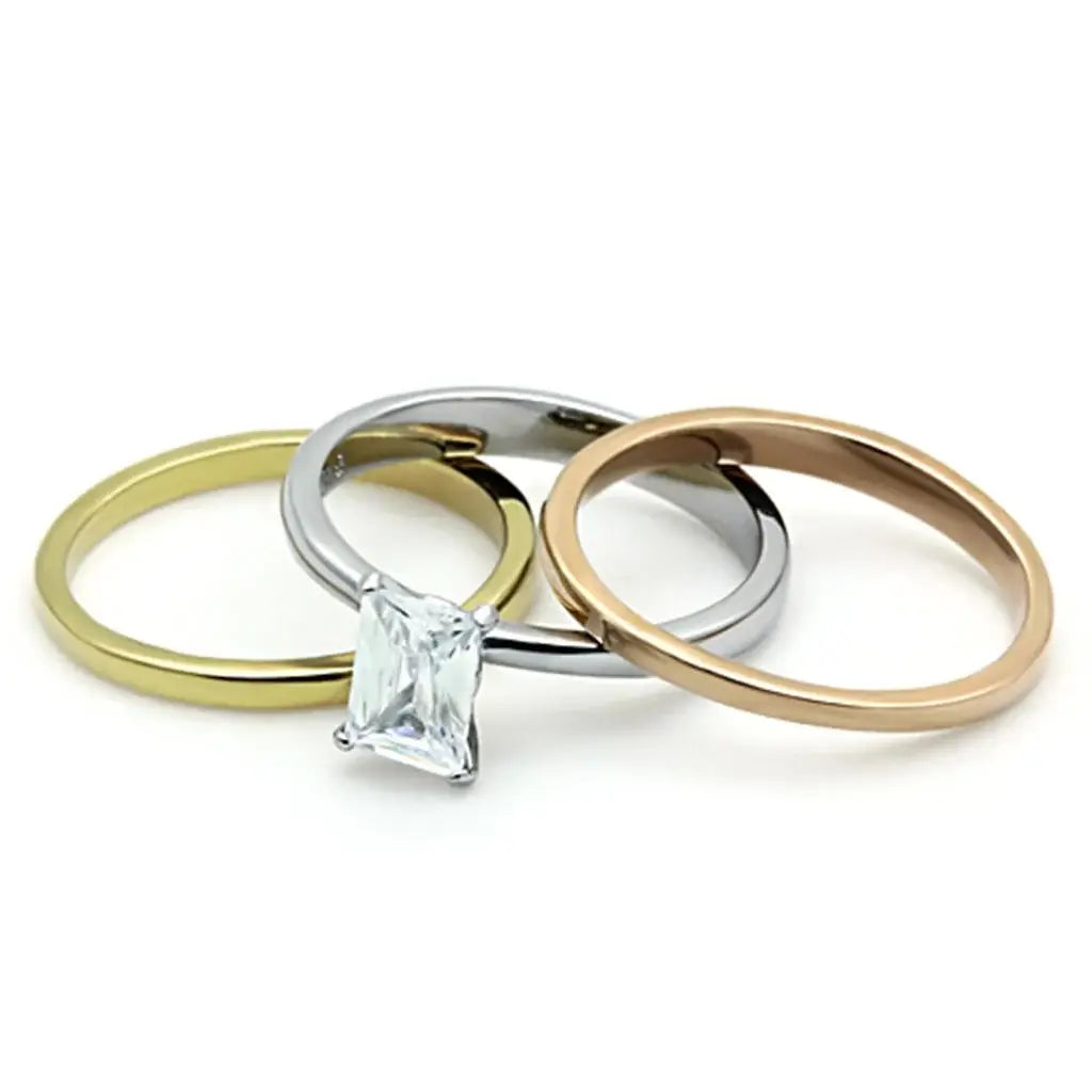TK1279 - Three Tone IPÃ¯Â¼Ë†IP Gold & IP Rose Gold & High Polished) Stainless Steel Ring with AAA Grade CZ in Clear - Alamode - Flyclothing LLC