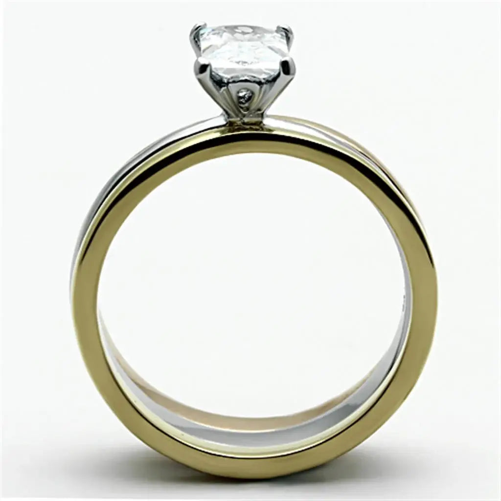 TK1279 - Three Tone IPÃ¯Â¼Ë†IP Gold & IP Rose Gold & High Polished) Stainless Steel Ring with AAA Grade CZ in Clear - Alamode - Flyclothing LLC
