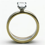 TK1279 - Three Tone IPÃ¯Â¼Ë†IP Gold & IP Rose Gold & High Polished) Stainless Steel Ring with AAA Grade CZ  in Clear - Alamode