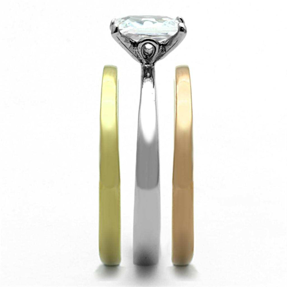 TK1279 - Three Tone IPÃ¯Â¼Ë†IP Gold & IP Rose Gold & High Polished) Stainless Steel Ring with AAA Grade CZ in Clear - Alamode - Flyclothing LLC