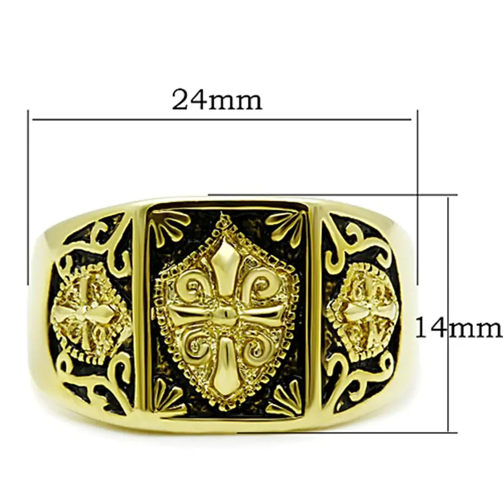 TK127G - IP Gold(Ion Plating) Stainless Steel Ring with Epoxy in Jet - Alamode - Flyclothing LLC