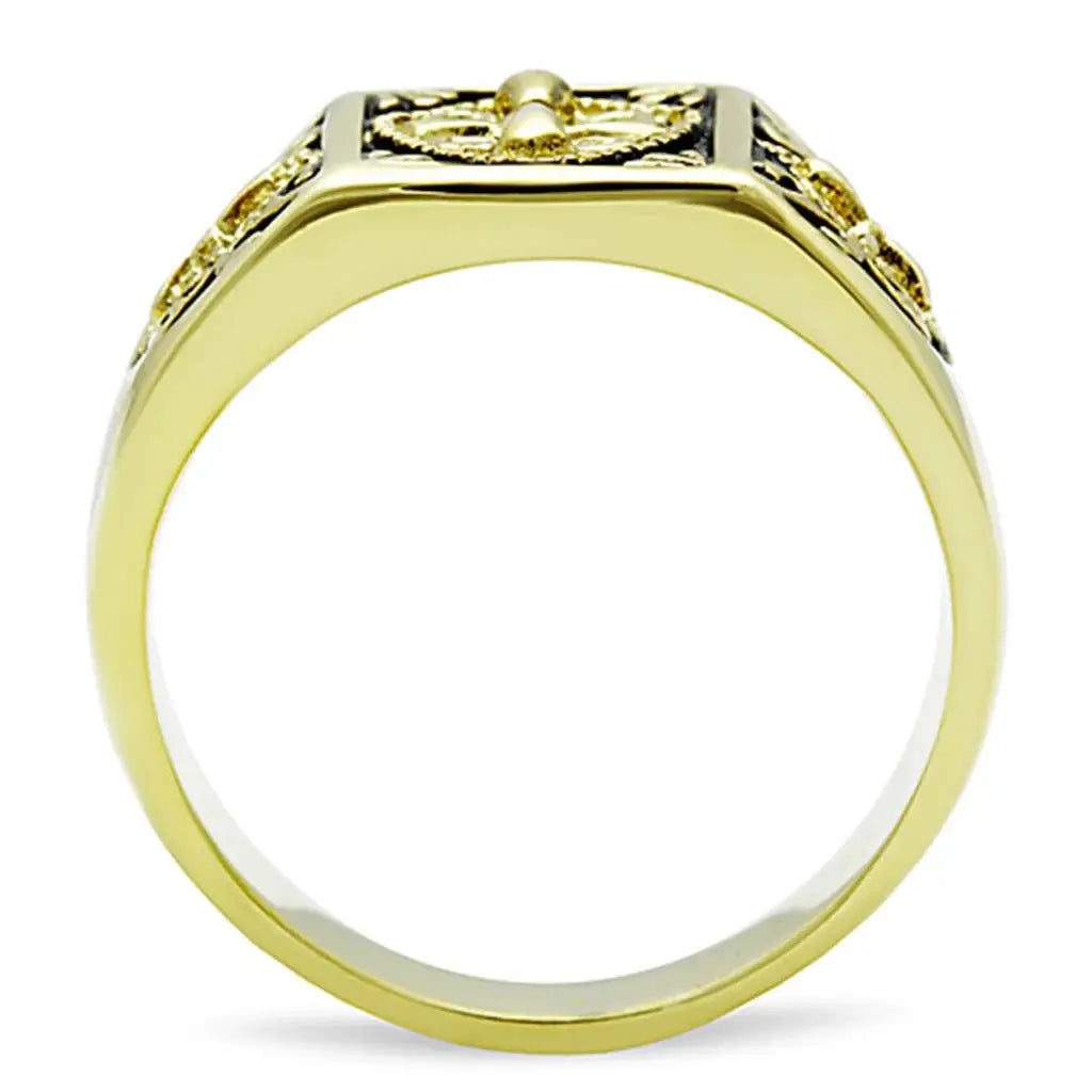 TK127G - IP Gold(Ion Plating) Stainless Steel Ring with Epoxy in Jet - Alamode - Flyclothing LLC