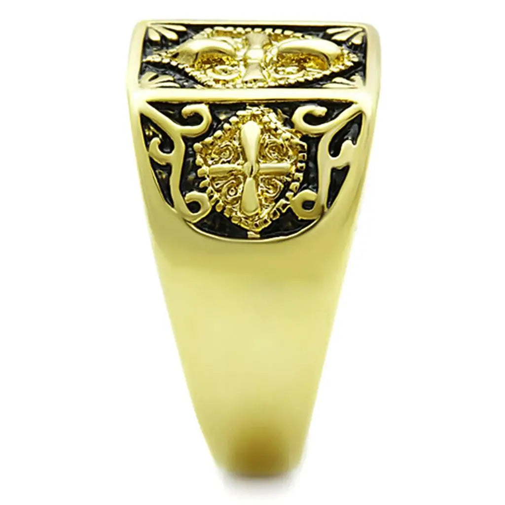 TK127G - IP Gold(Ion Plating) Stainless Steel Ring with Epoxy in Jet - Alamode - Flyclothing LLC