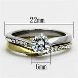 TK1280 - Two-Tone IP Gold (Ion Plating) Stainless Steel Ring with AAA Grade CZ  in Clear - Alamode