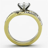 TK1280 - Two-Tone IP Gold (Ion Plating) Stainless Steel Ring with AAA Grade CZ  in Clear - Alamode