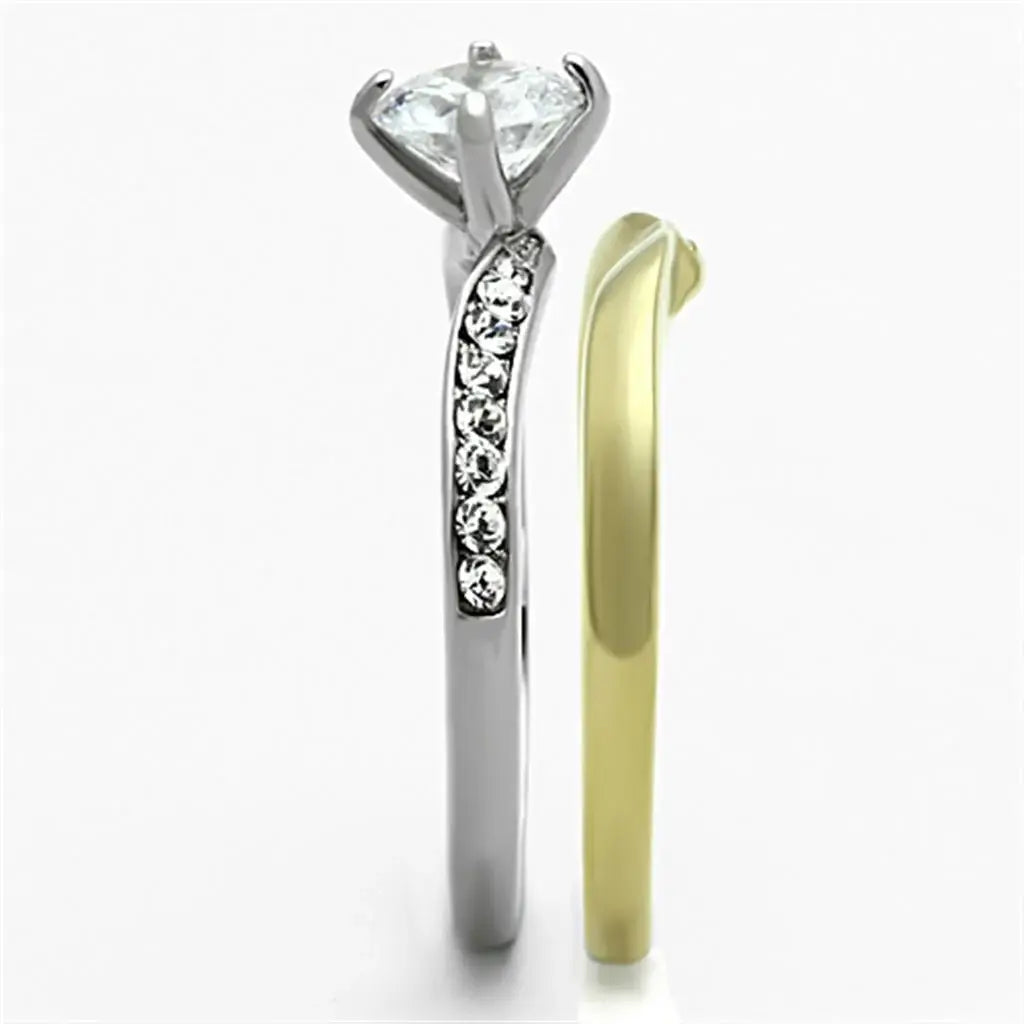 TK1280 - Two-Tone IP Gold (Ion Plating) Stainless Steel Ring with AAA Grade CZ in Clear - Alamode - Flyclothing LLC