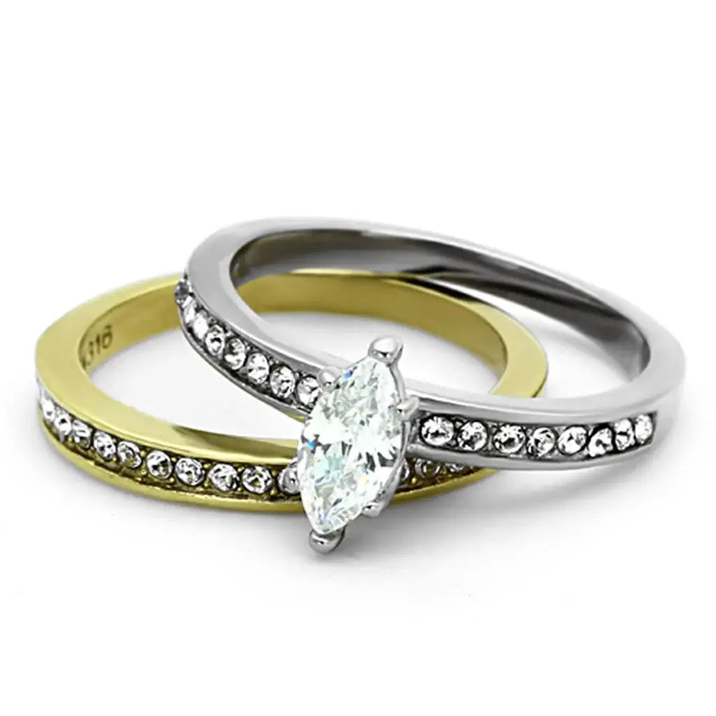 TK1282 - Two-Tone IP Gold (Ion Plating) Stainless Steel Ring with AAA Grade CZ in Clear - Alamode - Flyclothing LLC