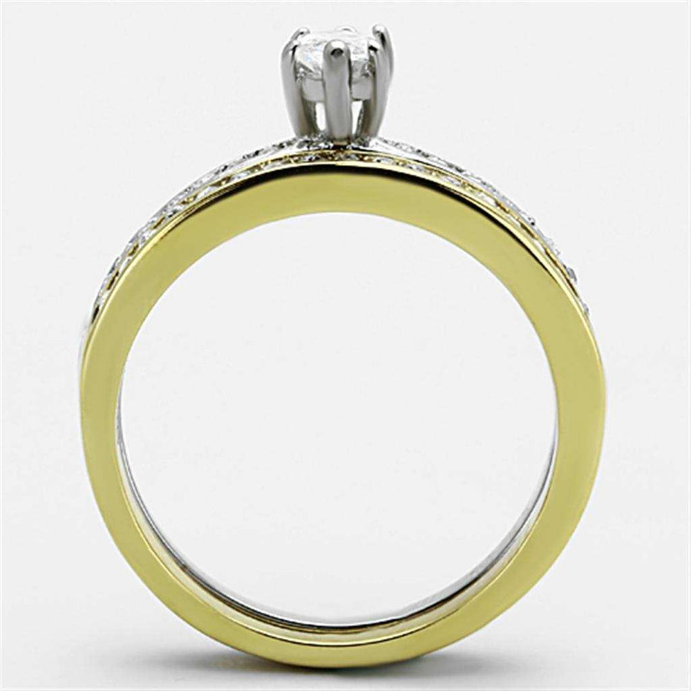 TK1282 - Two-Tone IP Gold (Ion Plating) Stainless Steel Ring with AAA Grade CZ in Clear - Alamode - Flyclothing LLC