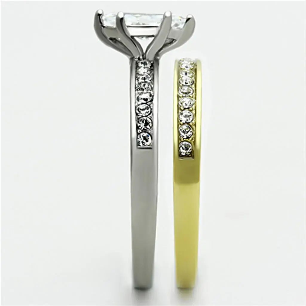 TK1282 - Two-Tone IP Gold (Ion Plating) Stainless Steel Ring with AAA Grade CZ in Clear - Alamode - Flyclothing LLC