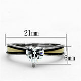 TK1283 - Two-Tone IP Gold (Ion Plating) Stainless Steel Ring with AAA Grade CZ  in Clear - Alamode