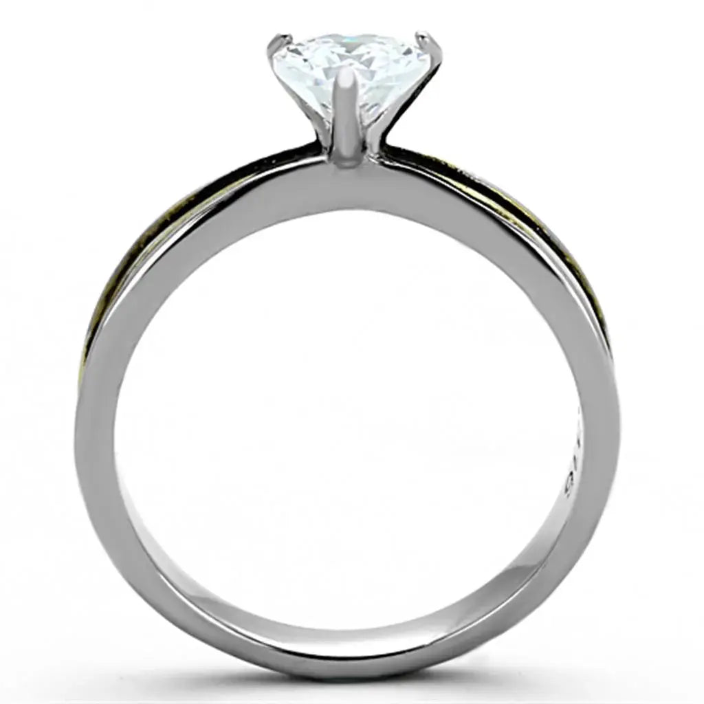 TK1283 - Two-Tone IP Gold (Ion Plating) Stainless Steel Ring with AAA Grade CZ in Clear - Alamode - Flyclothing LLC