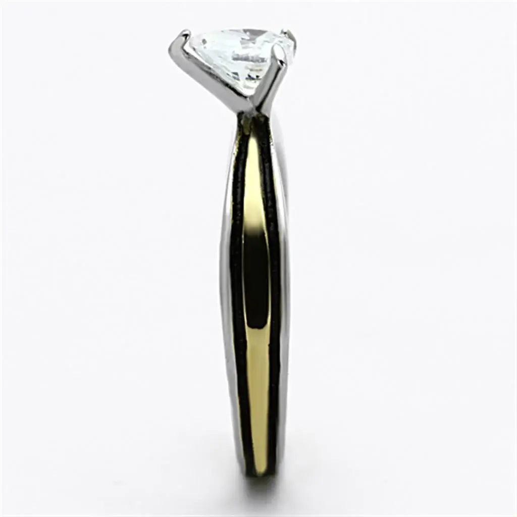 TK1283 - Two-Tone IP Gold (Ion Plating) Stainless Steel Ring with AAA Grade CZ in Clear - Alamode - Flyclothing LLC