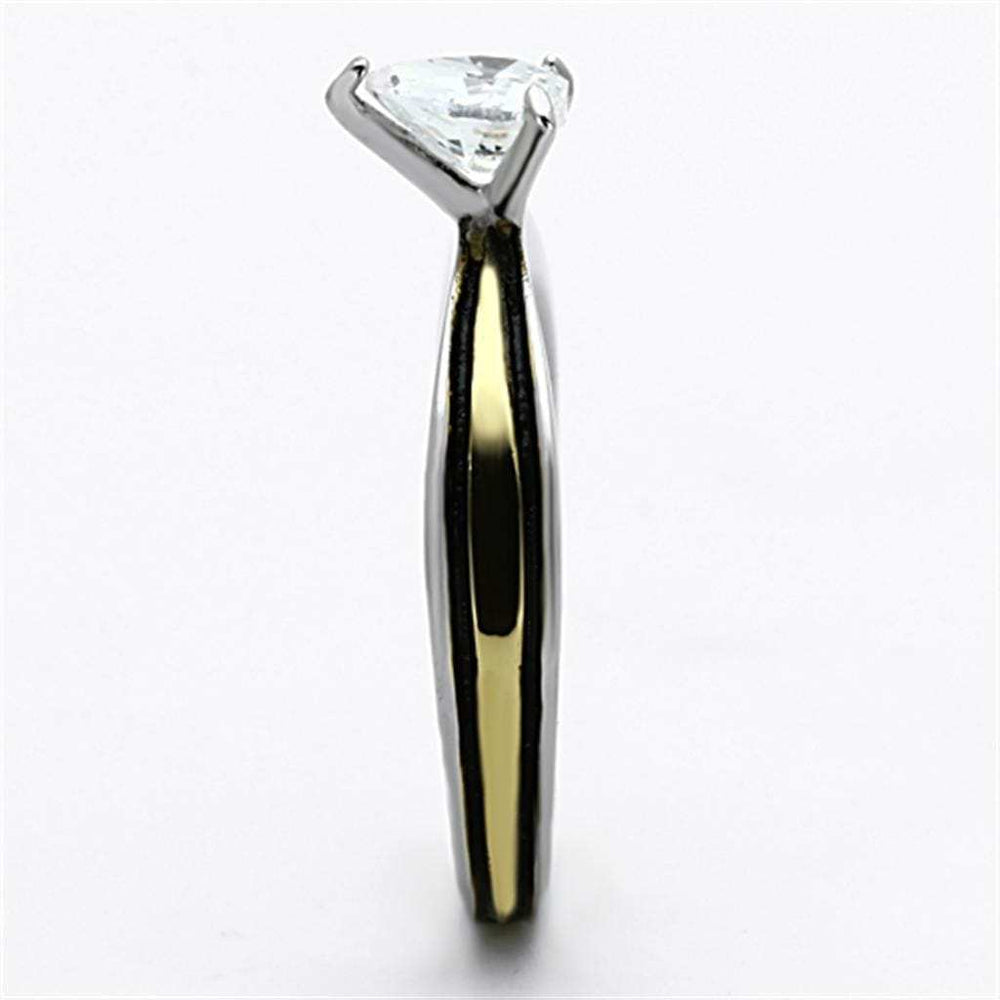 TK1283 - Two-Tone IP Gold (Ion Plating) Stainless Steel Ring with AAA Grade CZ in Clear - Alamode - Flyclothing LLC
