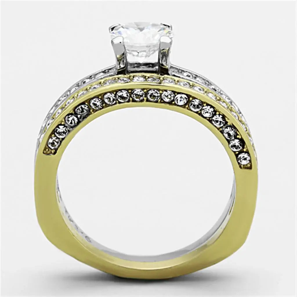 TK1284 - Two-Tone IP Gold (Ion Plating) Stainless Steel Ring with AAA Grade CZ in Clear - Alamode - Flyclothing LLC