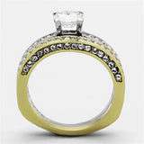 TK1284 - Two-Tone IP Gold (Ion Plating) Stainless Steel Ring with AAA Grade CZ in Clear - Alamode - Flyclothing LLC