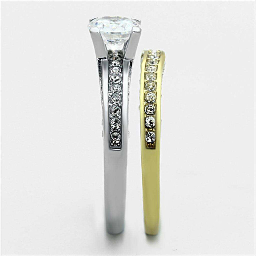 TK1284 - Two-Tone IP Gold (Ion Plating) Stainless Steel Ring with AAA Grade CZ in Clear - Alamode - Flyclothing LLC