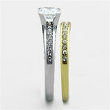 TK1284 - Two-Tone IP Gold (Ion Plating) Stainless Steel Ring with AAA Grade CZ  in Clear - Alamode