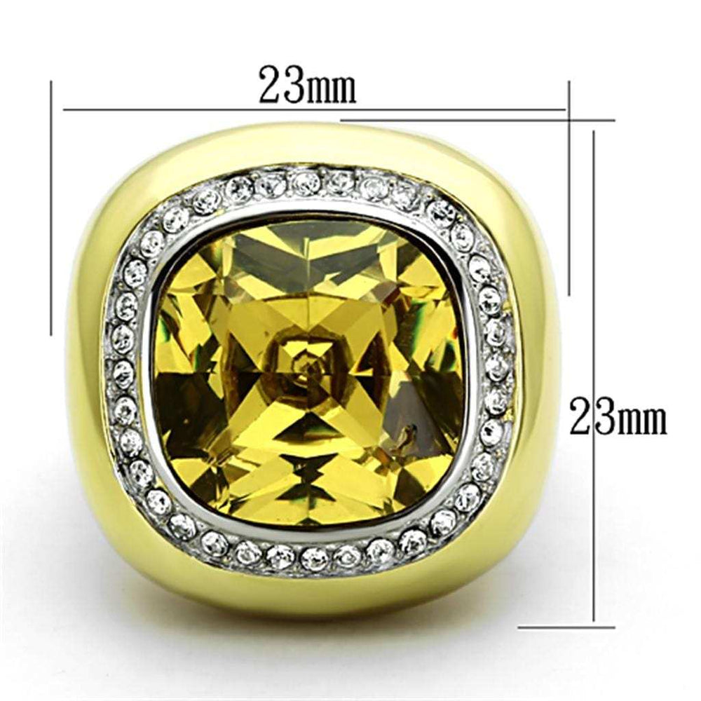 TK1285 - Two-Tone IP Gold (Ion Plating) Stainless Steel Ring with Synthetic Synthetic Glass in Topaz - Alamode - Flyclothing LLC