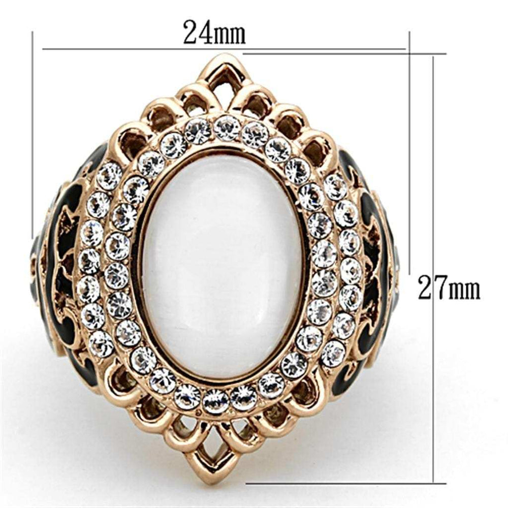 TK1286 - IP Rose Gold(Ion Plating) Stainless Steel Ring with Synthetic Cat Eye in White - Alamode - Flyclothing LLC