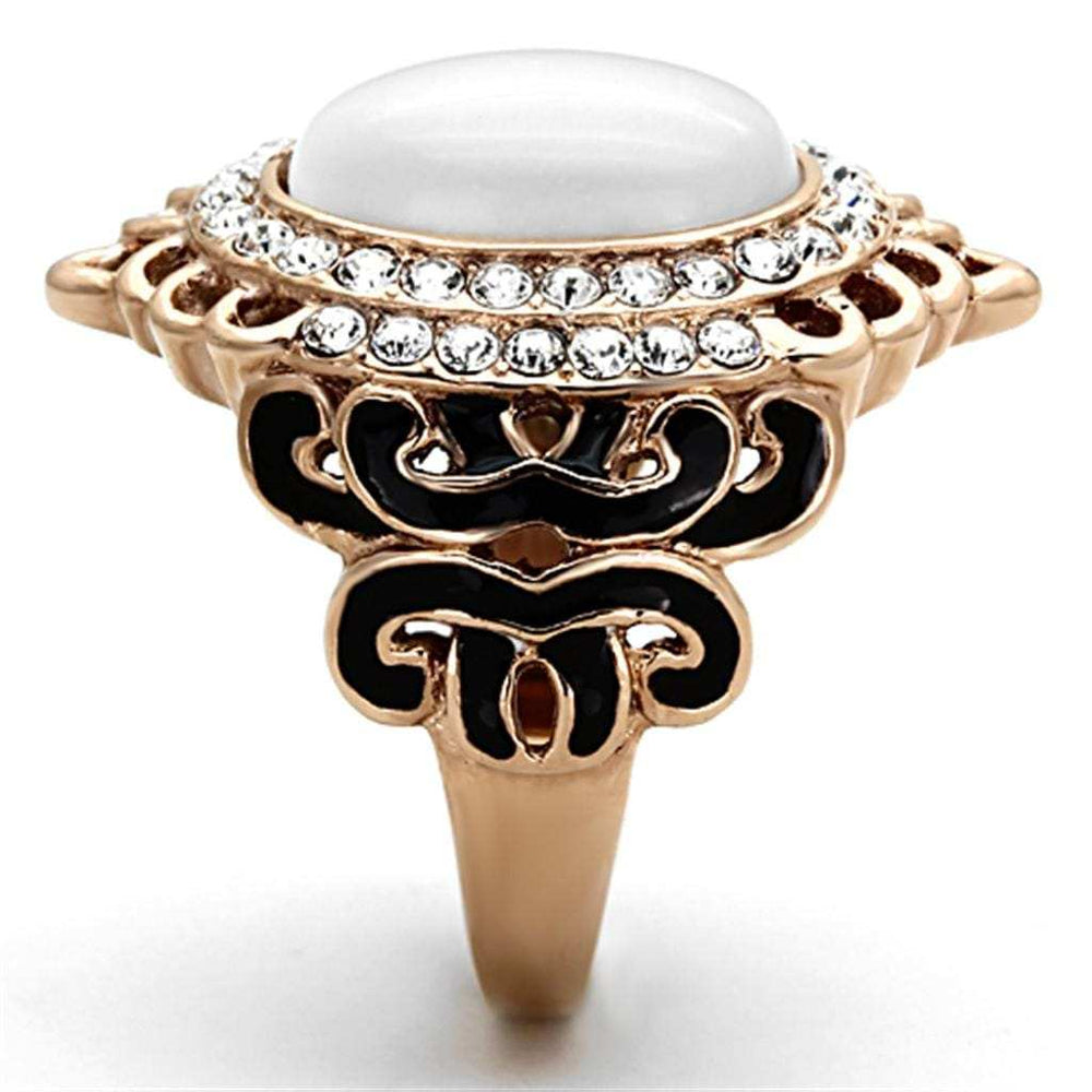 TK1286 - IP Rose Gold(Ion Plating) Stainless Steel Ring with Synthetic Cat Eye in White - Alamode - Flyclothing LLC