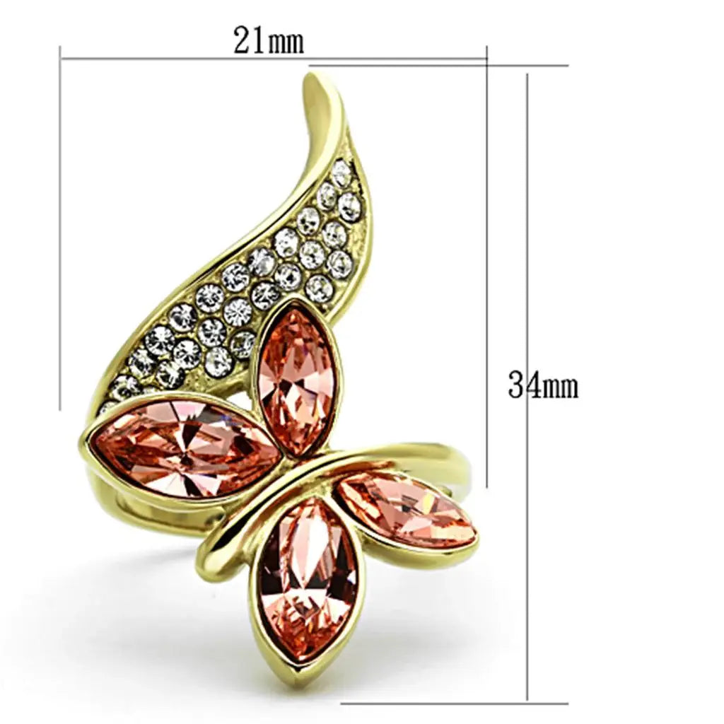 TK1288 - IP Gold(Ion Plating) Stainless Steel Ring with Top Grade Crystal in Light Peach - Alamode - Flyclothing LLC