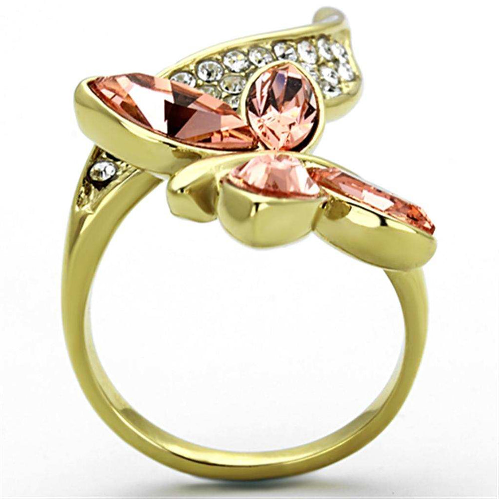 TK1288 - IP Gold(Ion Plating) Stainless Steel Ring with Top Grade Crystal in Light Peach - Alamode - Flyclothing LLC