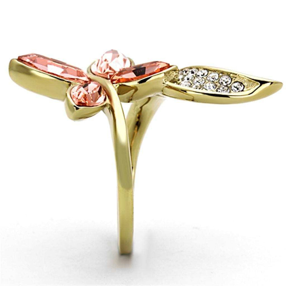 TK1288 - IP Gold(Ion Plating) Stainless Steel Ring with Top Grade Crystal in Light Peach - Alamode - Flyclothing LLC