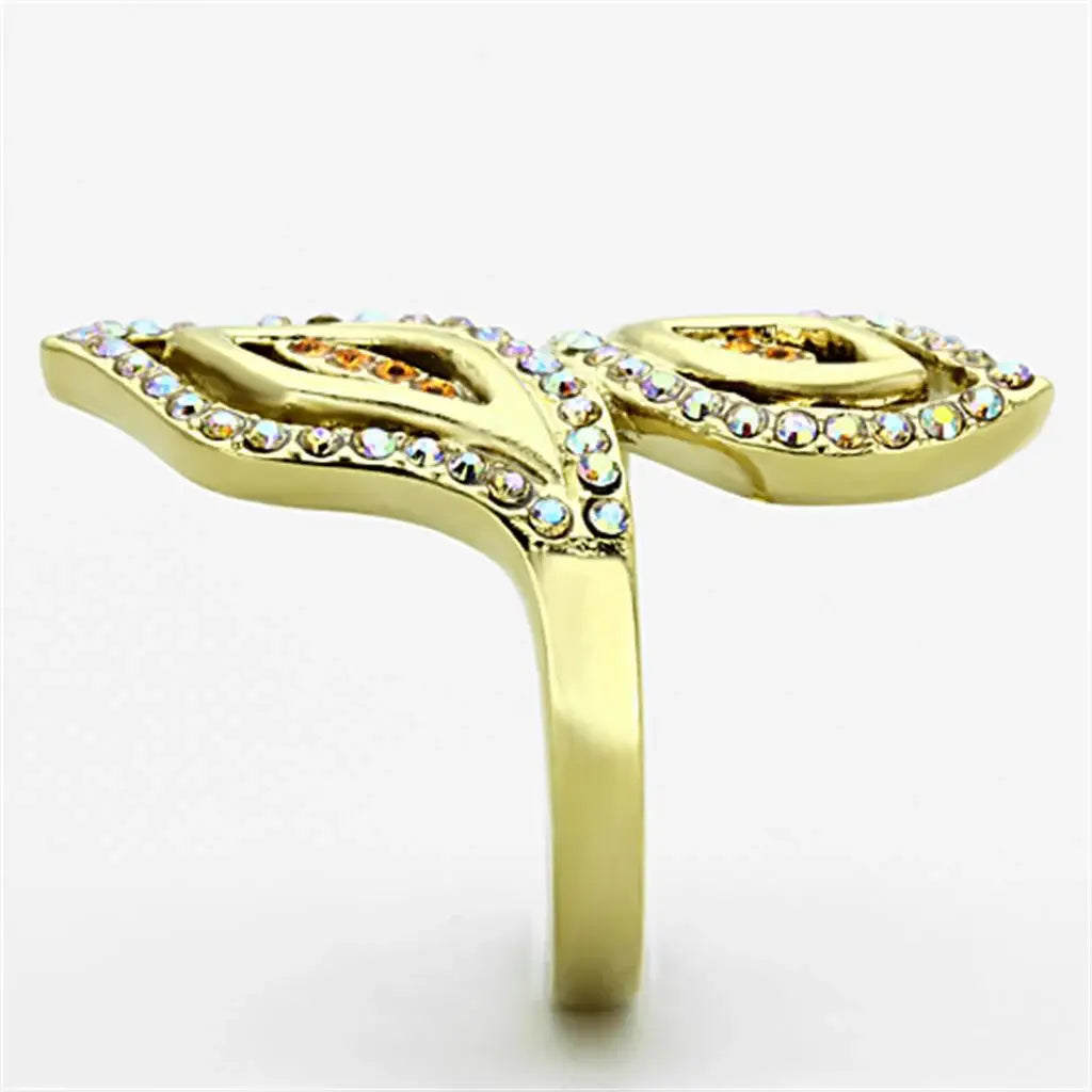 TK1289 - IP Gold(Ion Plating) Stainless Steel Ring with Top Grade Crystal in Multi Color - Alamode - Flyclothing LLC