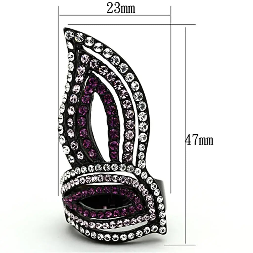 TK1293 - IP Black(Ion Plating) Stainless Steel Ring with Top Grade Crystal in Multi Color - Alamode - Flyclothing LLC