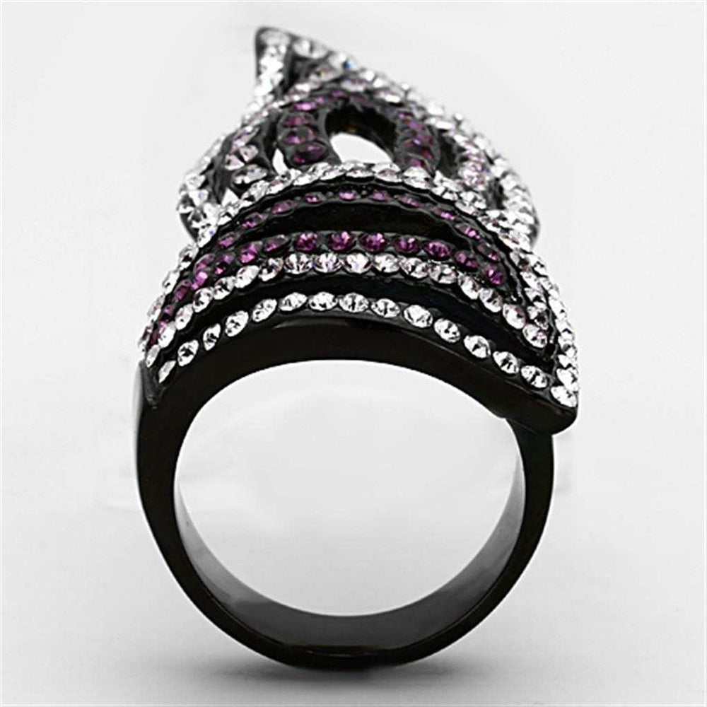 TK1293 - IP Black(Ion Plating) Stainless Steel Ring with Top Grade Crystal in Multi Color - Alamode - Flyclothing LLC